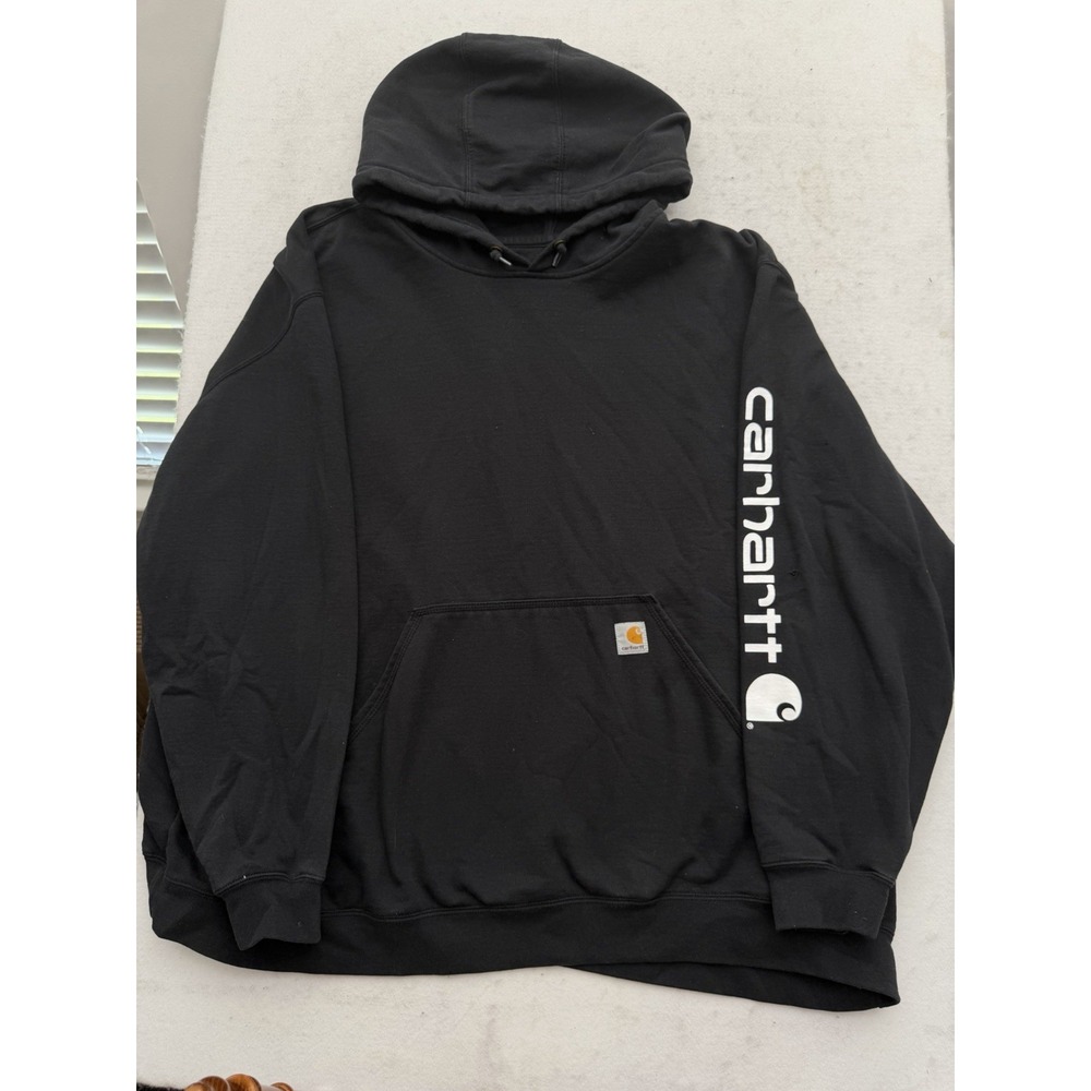 Carhartt Hoodie Mens 5XL Black Pullover Midweight Fleece Hooded Logo Pocket K288
